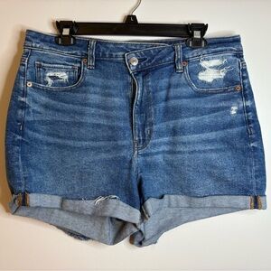 American Eagle Outfitters Distressed Medium Blue Rolled Hem Jean Shorts